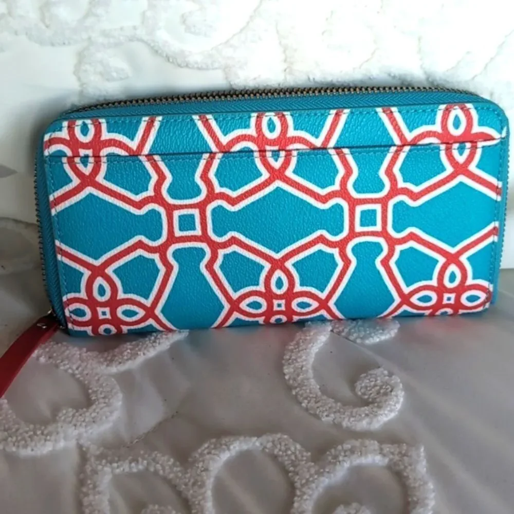Kate Spade Turquoise Flame New York Moroccan Market Zip Around Wallet ♥️ NWOT